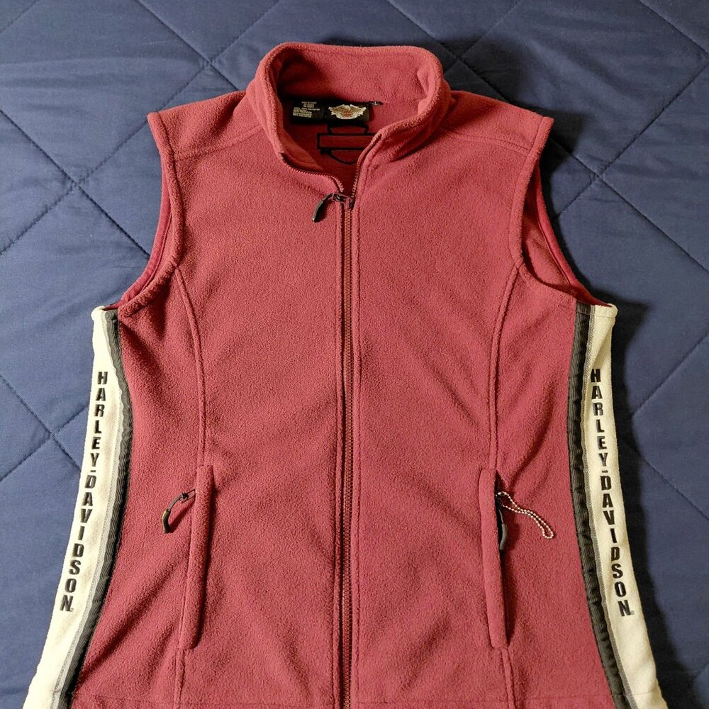 Harley-Davidson Red Zip Fleece Vest Zip Up Embroidered Logo - Size M